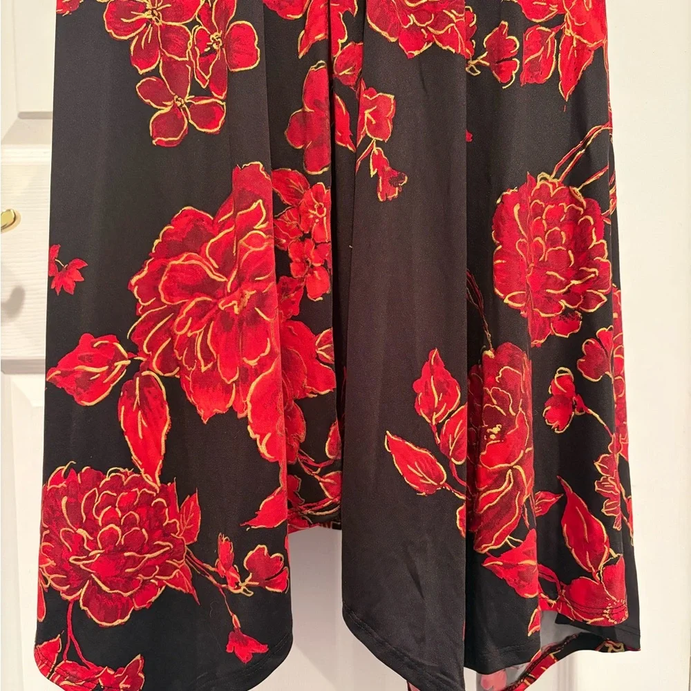 Perceptions NY NWT Floral Faux Wrap Midi Dress Medium Black Red Wedding Guest - Picture 4 of 11
